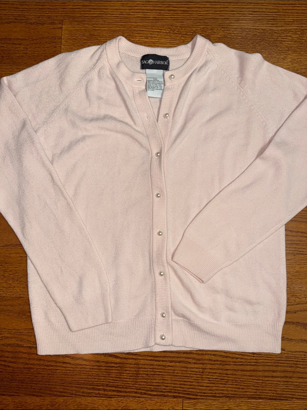 Medium Sag Harbor Light Pink Pearl-Button Cardigan